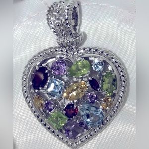 Genuine mixed stone Sterling Silver heart charm-